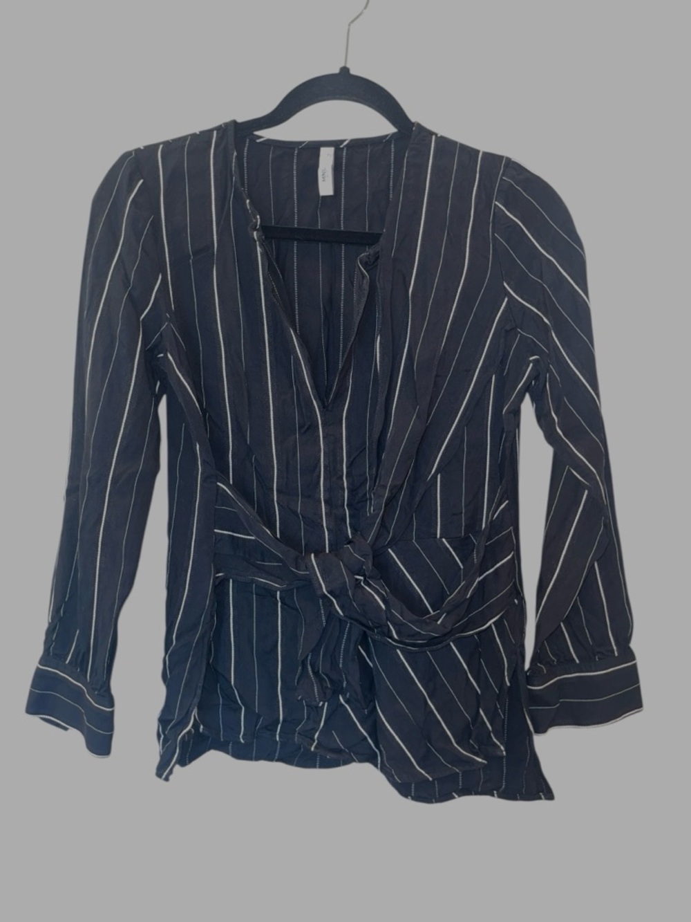 MNG Suit Women's Long-Sleeve Black White Striped Shirt Top Blouse Size: 4
